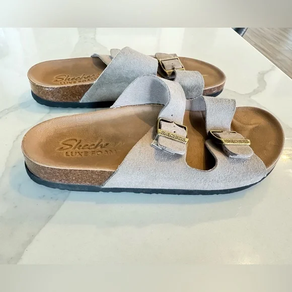 Skechers Granola Luxe Foam Dual Strap Slide Sandals. Women’s size 6. Taupe - Picture 7 of 16